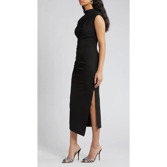NIKKI LUND Dida Black Funnel Neck Cocktail Dress Size Medium - Picture 2 of 11